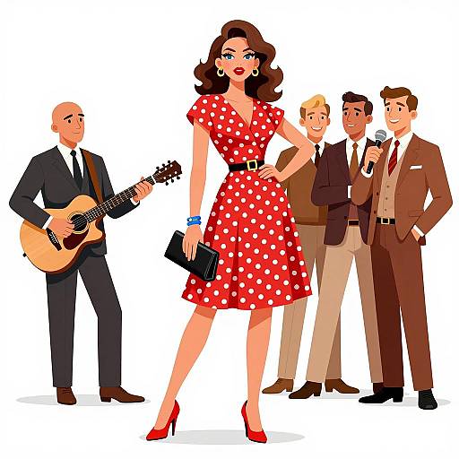 Chic Woman with 1960s Band Illustration