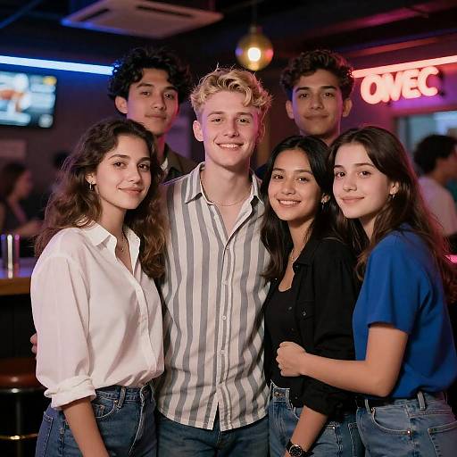 Neon Bar Scene with Young Adults