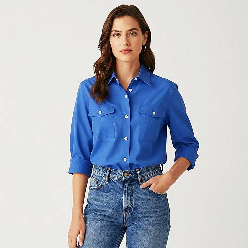 Woman in Blue Shirt and Jeans