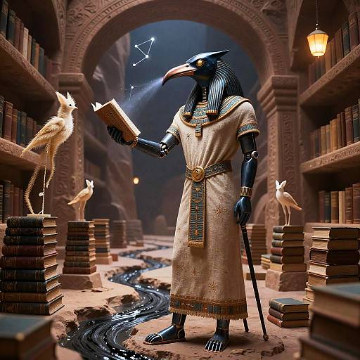 Cybernetic Thoth God in Celestial Archivarium
