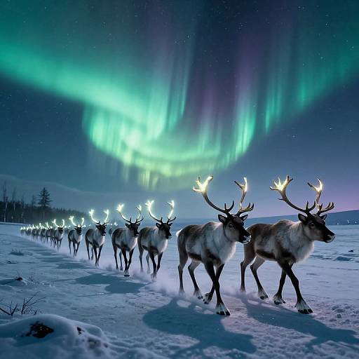 Cyberpunk Reindeer Under Aurora Borealis