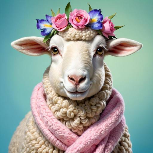 Curious Sheep with Floral Wreath Curious Sheep with Floral Wreath