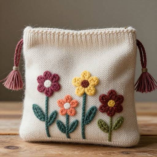 Hand-Knitted Flower Embroidered Purse