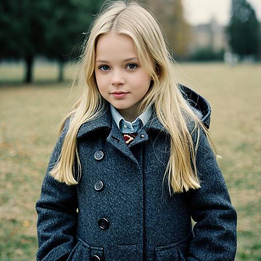 Young Girl in Grey Coat Outdoors