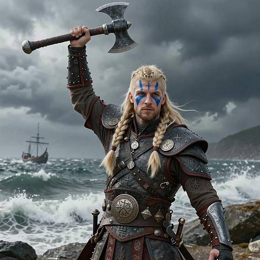 Viking Assassin Victorious on Stormy Coast