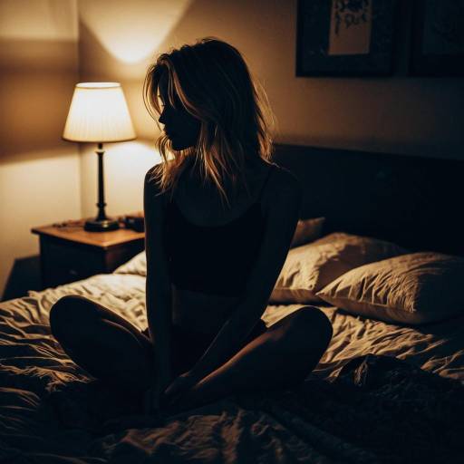 Silhouette of Woman Sitting on Bed at Night