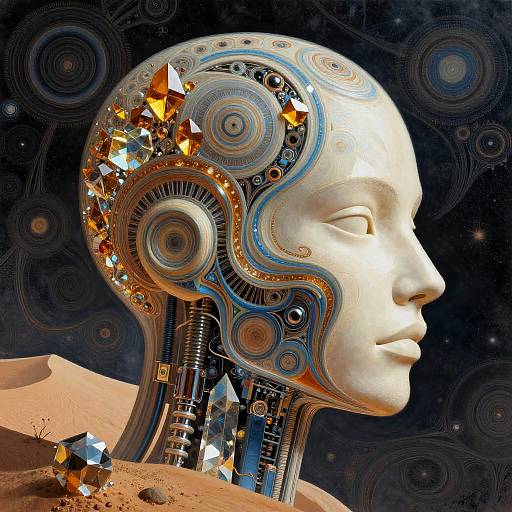 Abstract Robotic Portrait with Crystalline Desert