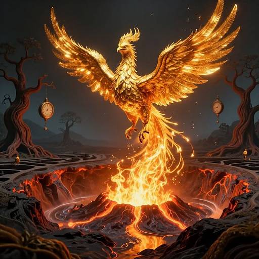 Surreal Golden Phoenix Ascending