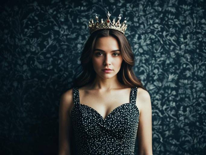 Young Woman Wearing Crown and Dress
