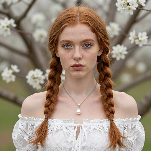 Red-Haired Woman in Elegant Lace Dress