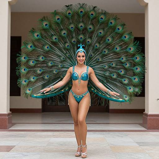 Woman in Peacock Samba Costume