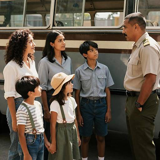 Vintage Bus Family Gathering Photograph