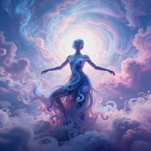 Ethereal Guardian in Cosmic Clouds