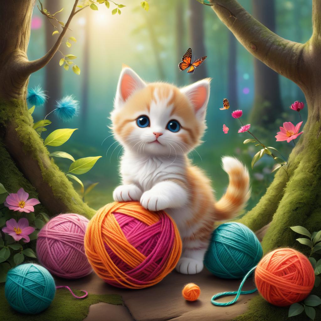 Whimsical Kitten in Enchanted Forest