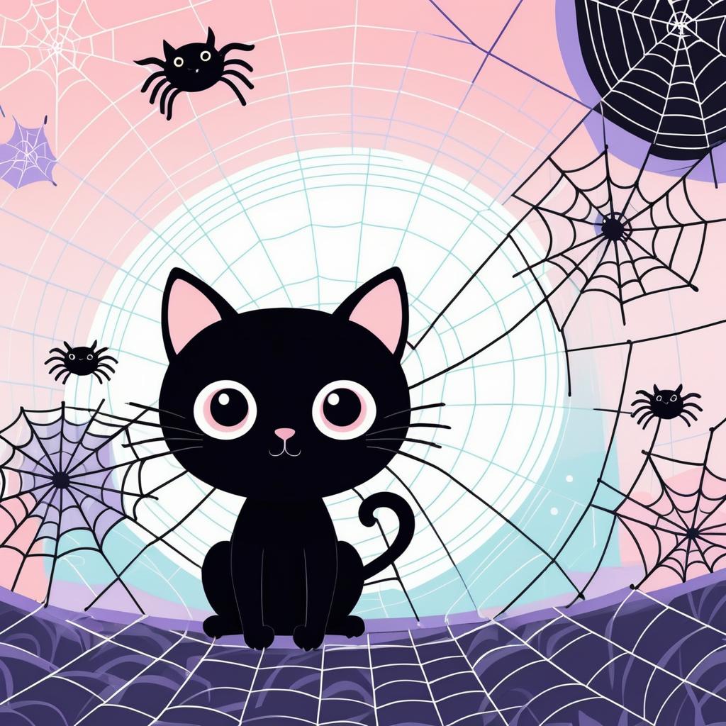 Charming Kawaii Black Cat Halloween Art