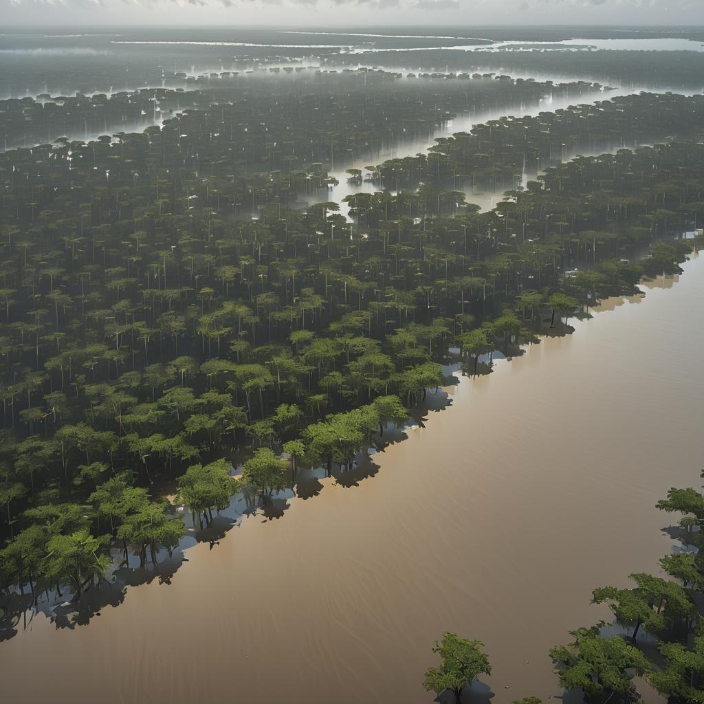 Aerial View of a Foggy Mangrove Swamp