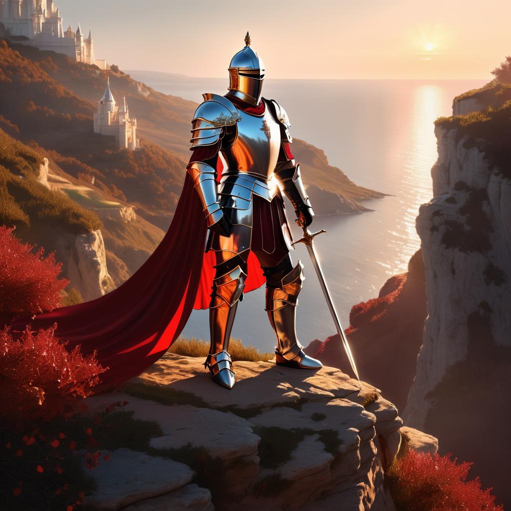 Regal Knight on Cliff: Digital Masterpiece