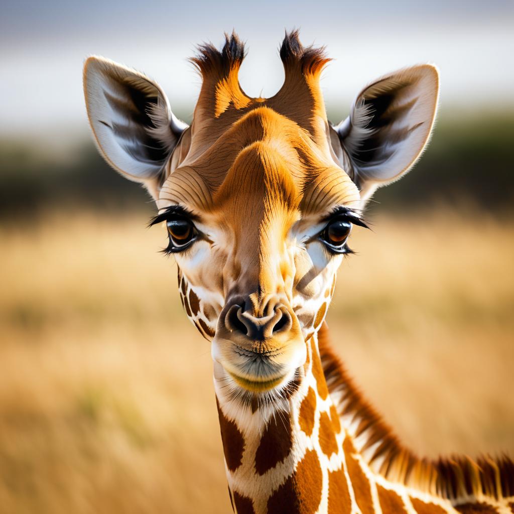 Close-Up of a Baby Giraffe in Savannah