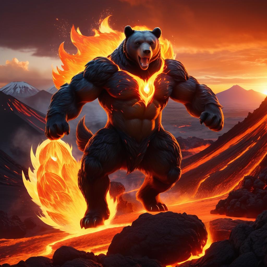 Courageous Centaur-Bear Amidst Lava