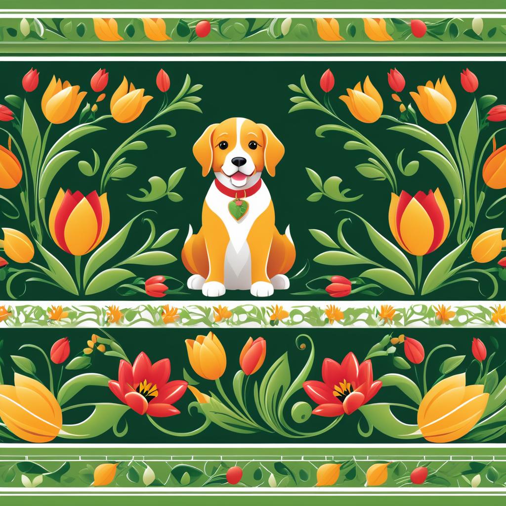 Charming Tulip and Pet-Themed Scarf Design