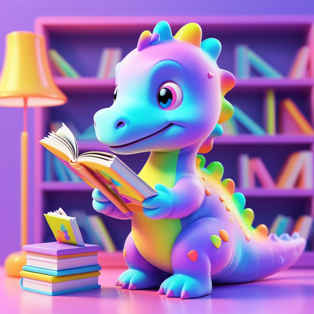 Whimsical Dinosaur Reading in Soft Light