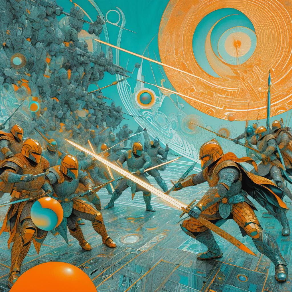 Futuristic Warriors in Op Art Combat