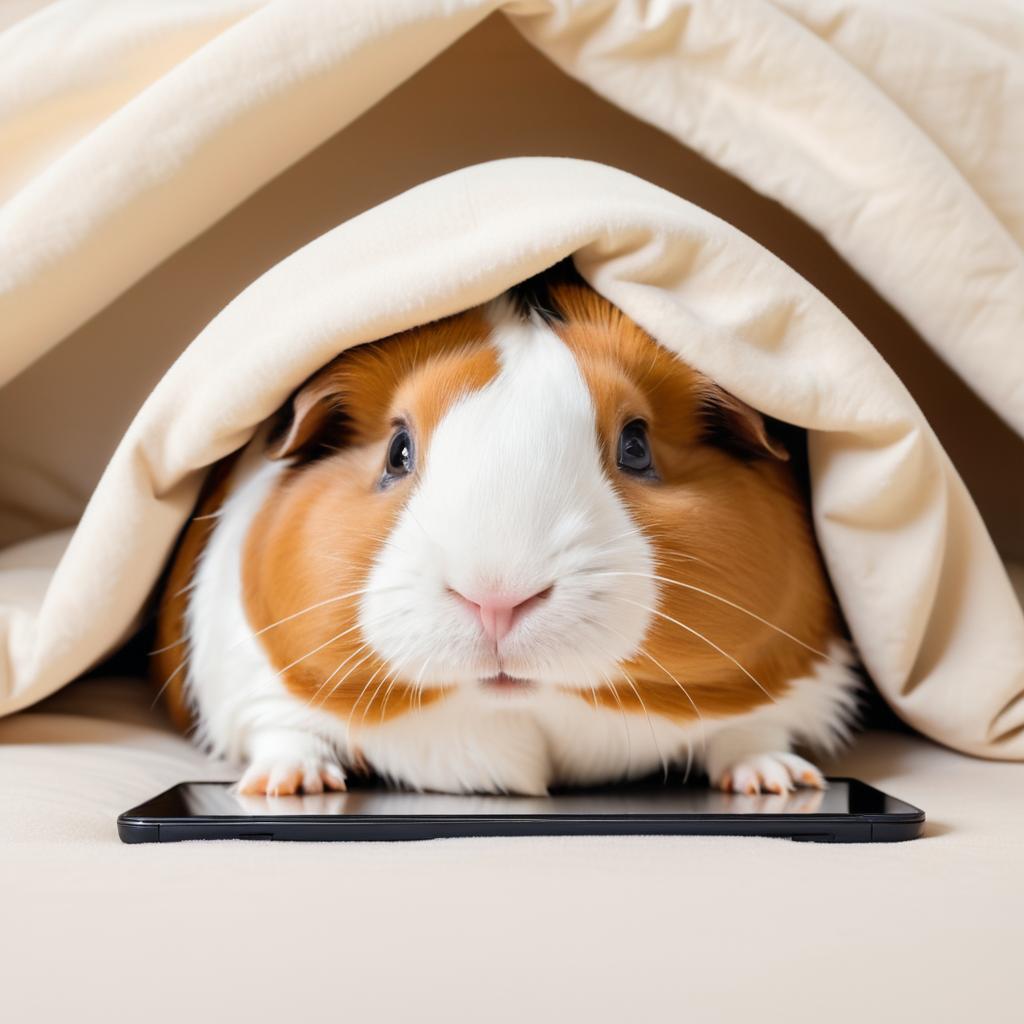 Curious Guinea Pig Under the Covers