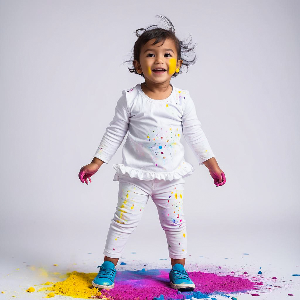 Amazed Girl Covered in Holi Colors