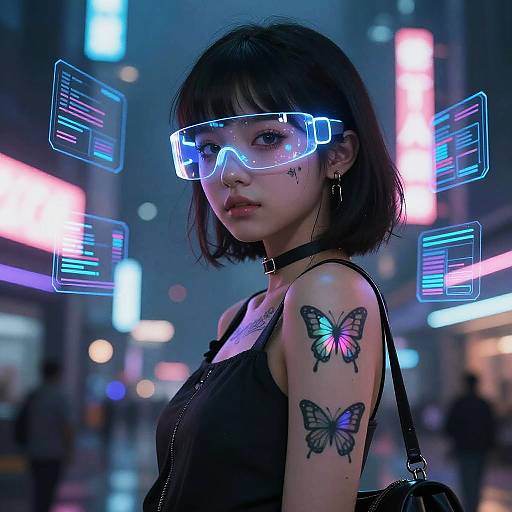 Cyberpunk Girl with Holographic Tattoos