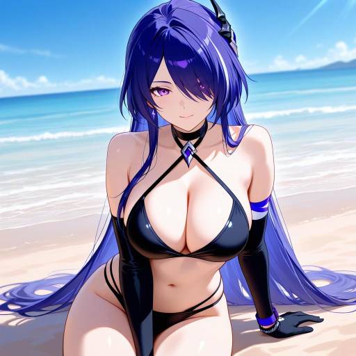 Vibrant Beach Scene with Confident Woman