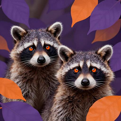 Vivid Raccoons in Colorful Nature Scene