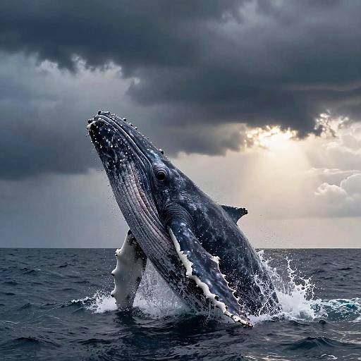 Majestic Humpback Whale Breaching Ocean