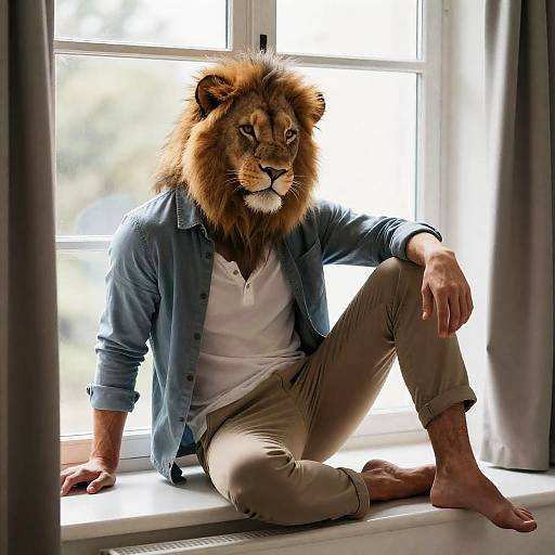 Lion-headed Man Sitting on Windowsill