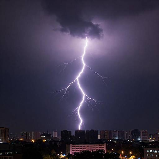 Vivid Purple Lightning Over Cityscape