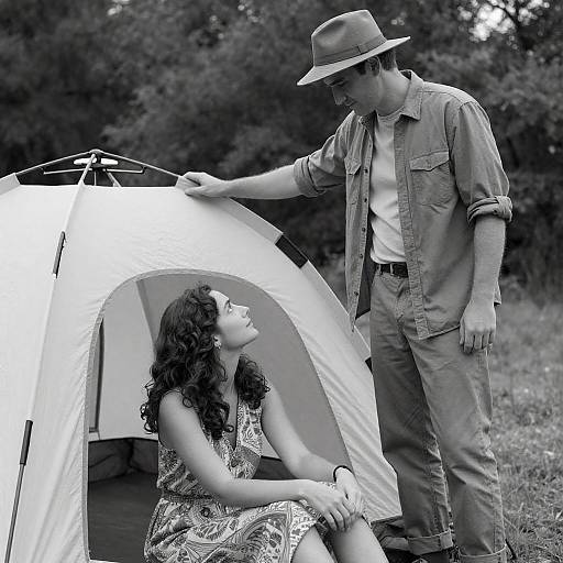 Black-and-White Romantic Tent Scene