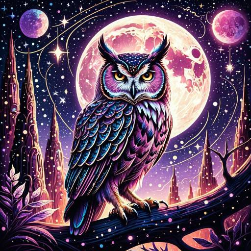 Luminescent Owl Under Mystical Moons
