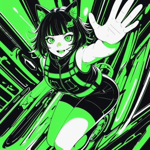 Energetic Anime Girl with Neon Accents