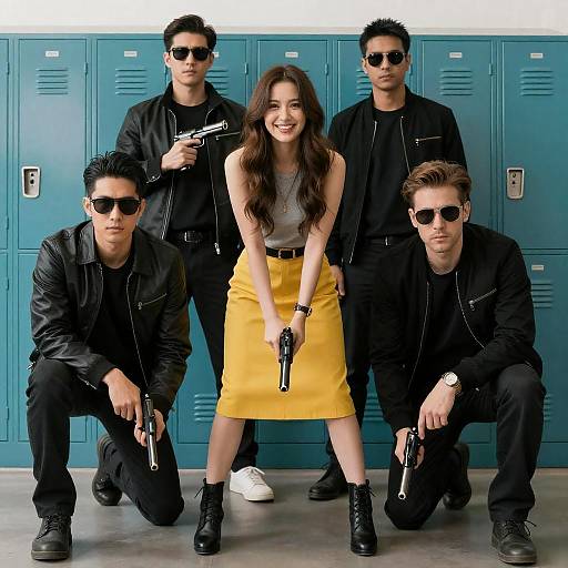 Dynamic Group Shot with Turquoise Lockers