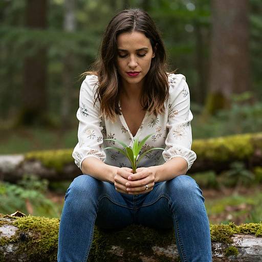 Focused Woman in a Serene Forest