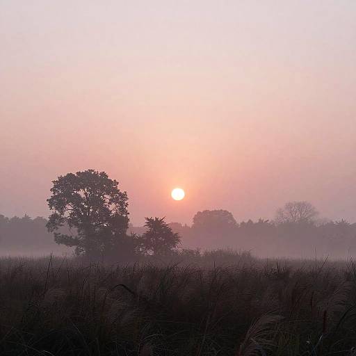 Misty Sunrise Over Tranquil Field