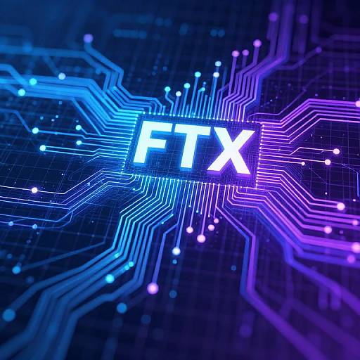 Digital CGI image of glowing blue and purple circuit lines on a dark grid, with a bright white 