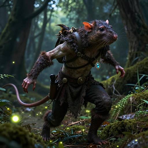 Ratfolk Rogue Fleeing Through Forest