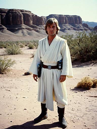 Man in Luke Skywalker Costume in Desert