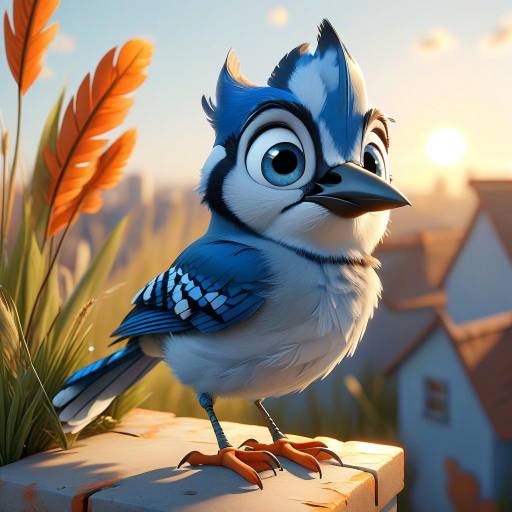 Charming 3D Cartoon Blue Jay Character