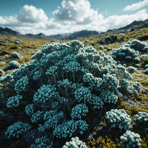 Blue Powder Pattern Lichen in Mountain Landscape