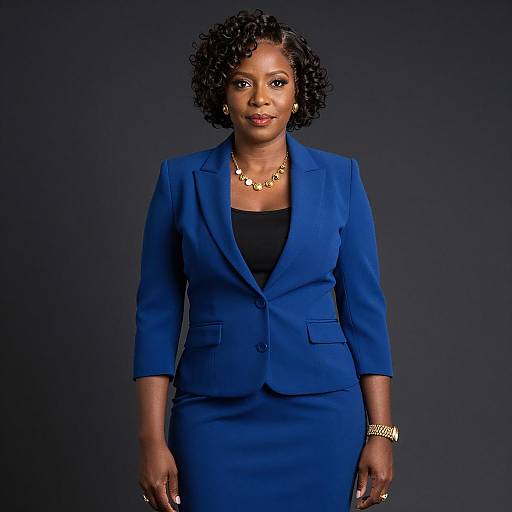 Poised African American Woman in Blue Business Suit