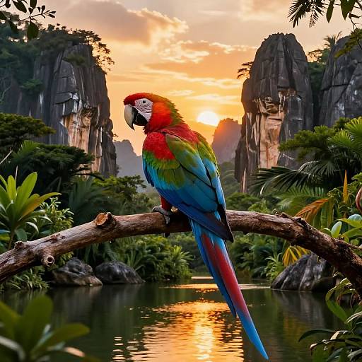 Majestic Macaw in Tropical Sunrise
