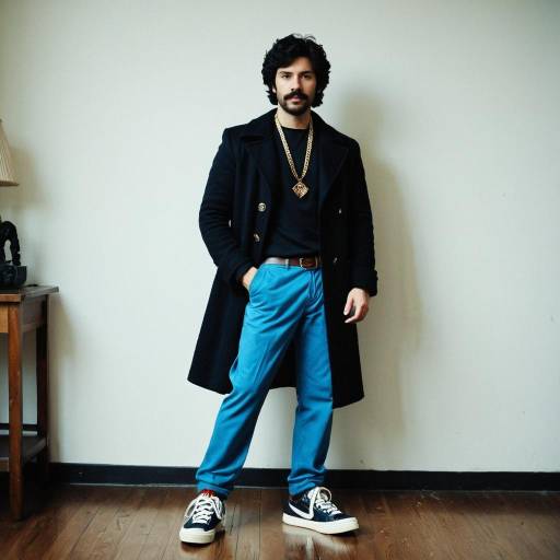 Stylish Man in Black Coat and Blue Pants
