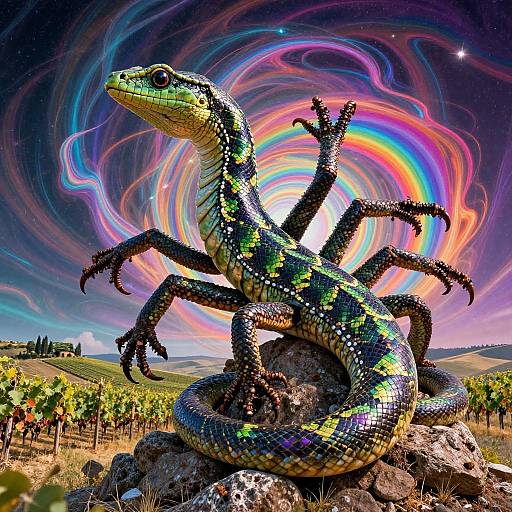 Psychedelic Multi-Limbed Basilisk Art