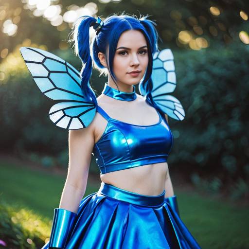 Blue Metallic Fantasy Cosplay with Wings